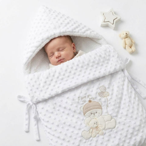 White dotted plush swaddle wrap/carrynest