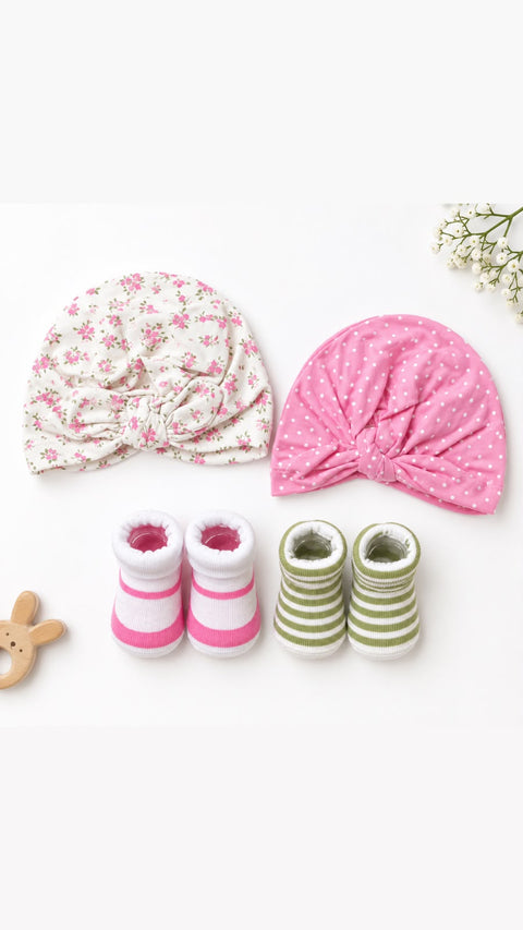 Pink polka dot cap set