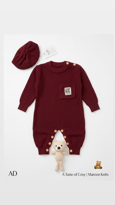 Burgundy bear knit set