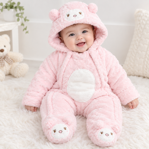 Pink bunny duffel romper