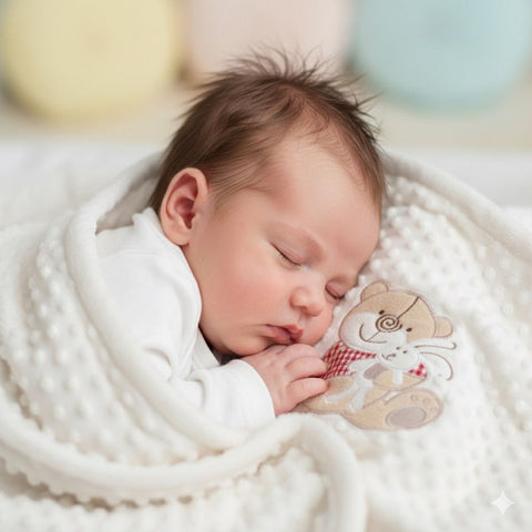 White bear quilted dotted blanket
