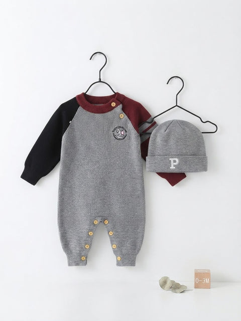 Warm crimson and grey knit set