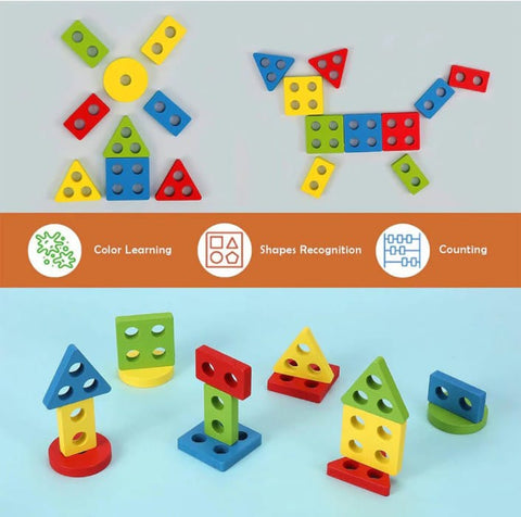 Wooden fishing set with different shapes