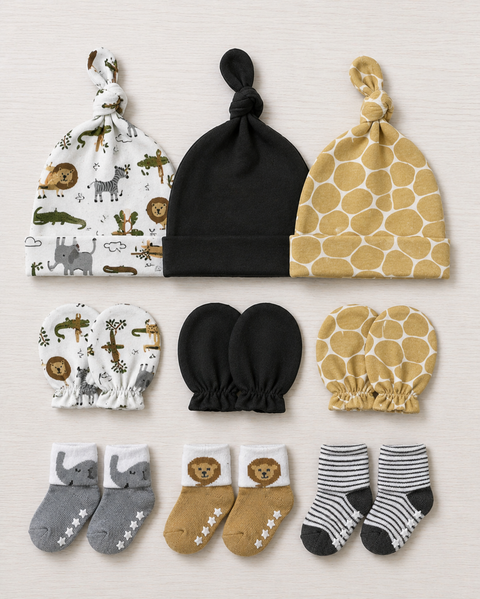 Forest baby caps-mittens and socks set