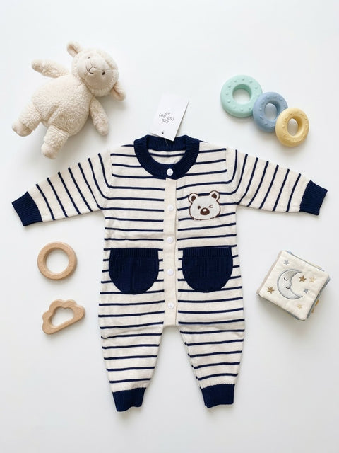 Wool knit blue lining romper