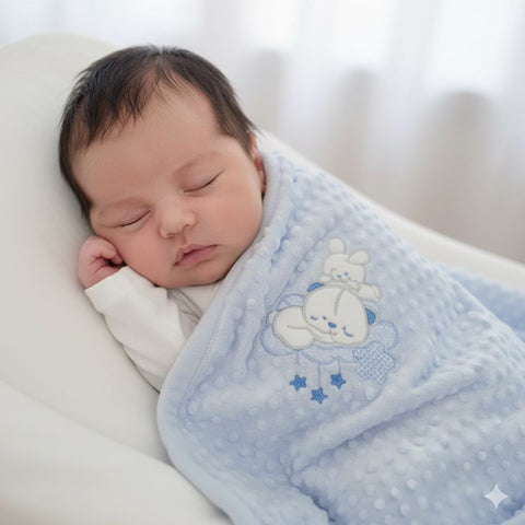 Blue dotted quilted blanket