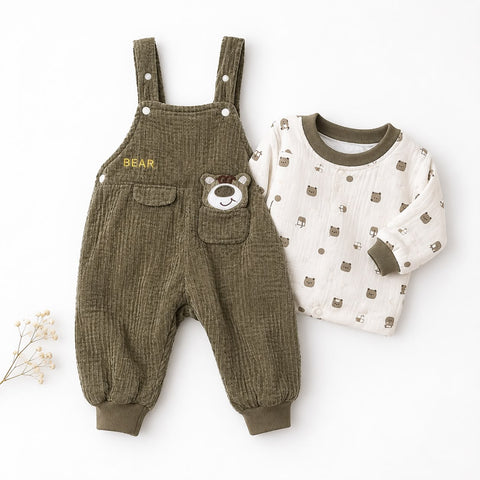 Bear baby dunagree set