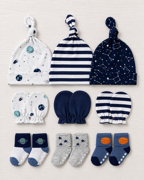 Space baby caps-mittens and socks set