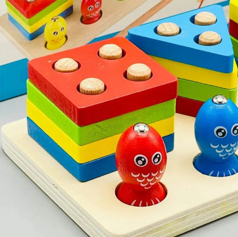 Wooden fishing set with different shapes