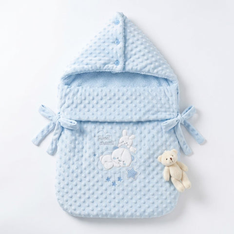 Blue bear dotted plush swaddle wrap/carrynest