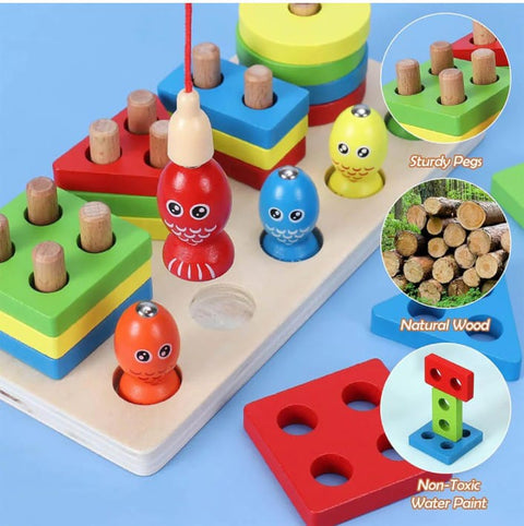 Wooden fishing set with different shapes